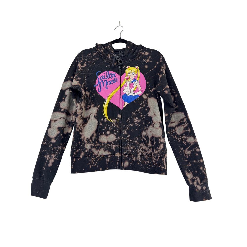 Sailor Moon Bleach Tie-Dye Hoodie Black Graphic Zip-Up XL Biscayne Roach